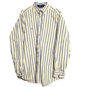 Wrangler George Straight Men's Western Shirt sz L Blue Yellow White Stripes VGC